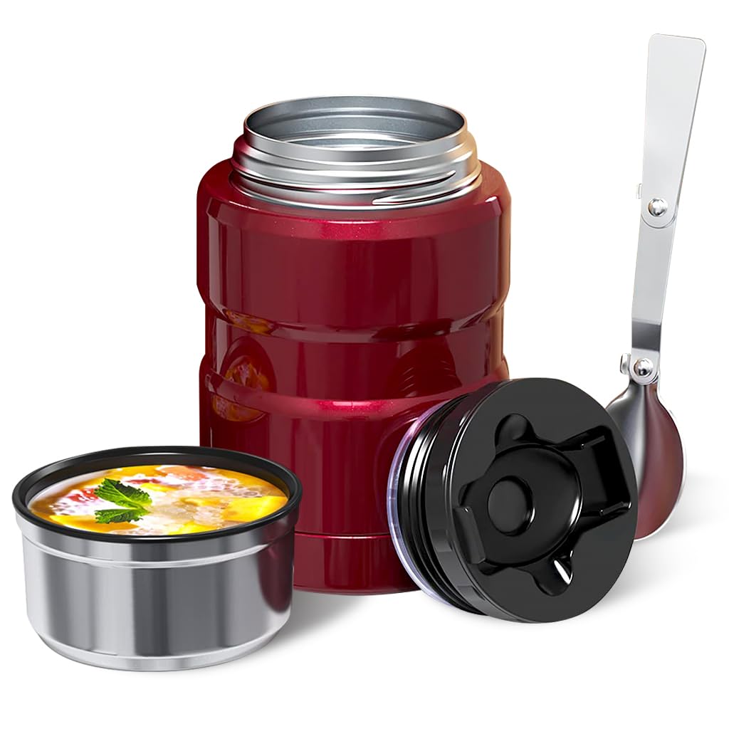 Supvox Vacuum Flask 500ml Insulated Food Jar Vacuum Flask Food with Folding Spoon Double Layer 304 Stainless Steel Vacuum Flask Food Lunch Box Hot Food Vacuum Insulated Jar for Porridge, Soup, Red Supvox Vacuum Flask 500ml Insulated Food Jar Vacuum Flask Food with Folding Spoon Double Layer 304 Stainless Steel Vacuum Flask Food Lunch Box Hot Food Vacuum Insulated Jar for Porridge, Soup, Red